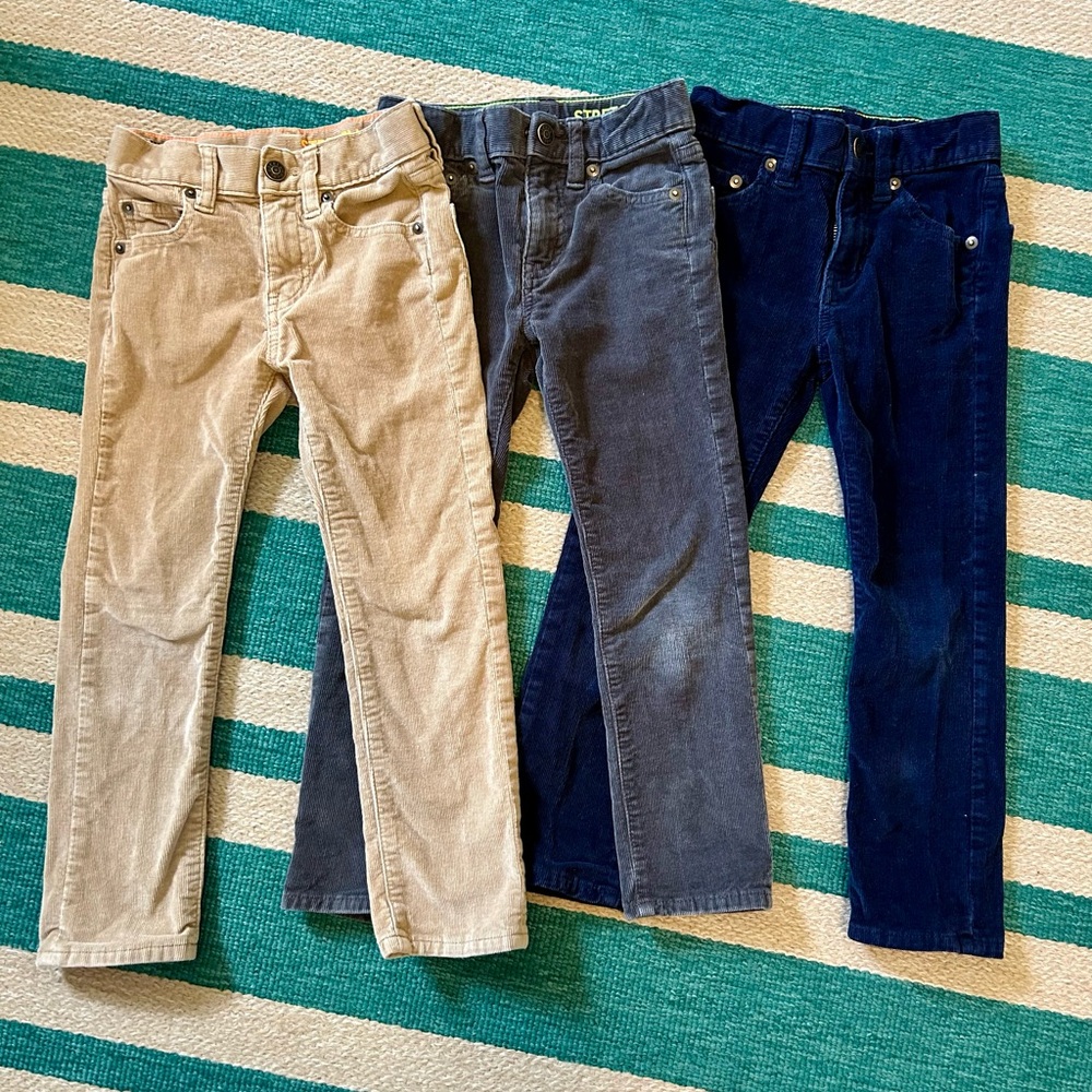 J.Crew Crewcuts Boys Stretch Corduroy Pants Size 5 Bundle of 3 (Navy,Coal,Khaki)